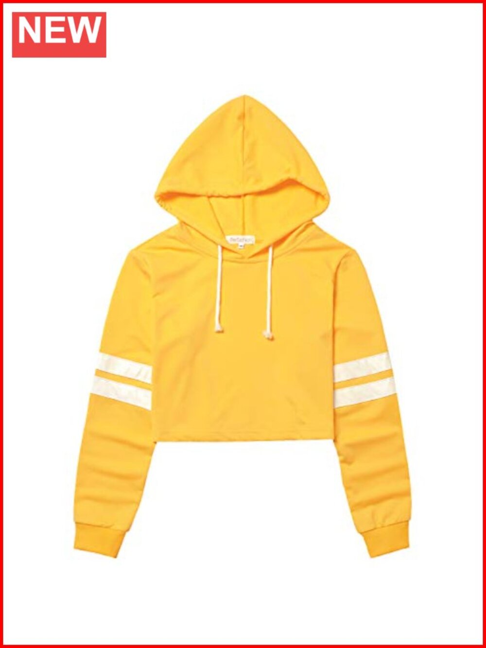 Perfashion Women Cropped Hoodie Sweatshirt Leather Contrast Stripes